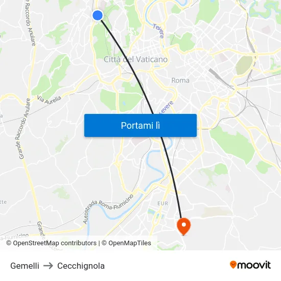 Gemelli to Cecchignola map