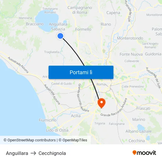 Anguillara to Cecchignola map
