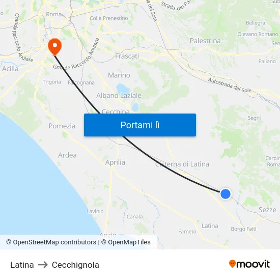 Latina to Cecchignola map