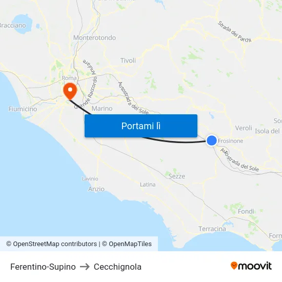 Ferentino-Supino to Cecchignola map