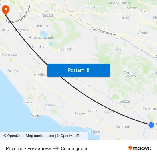 Priverno - Fossanova to Cecchignola map