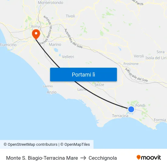 Monte S. Biagio-Terracina Mare to Cecchignola map