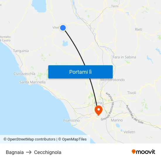 Bagnaia to Cecchignola map