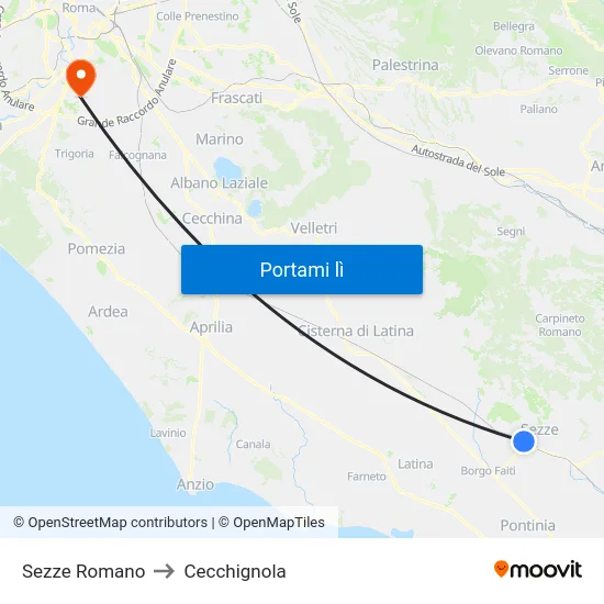 Sezze Romano to Cecchignola map