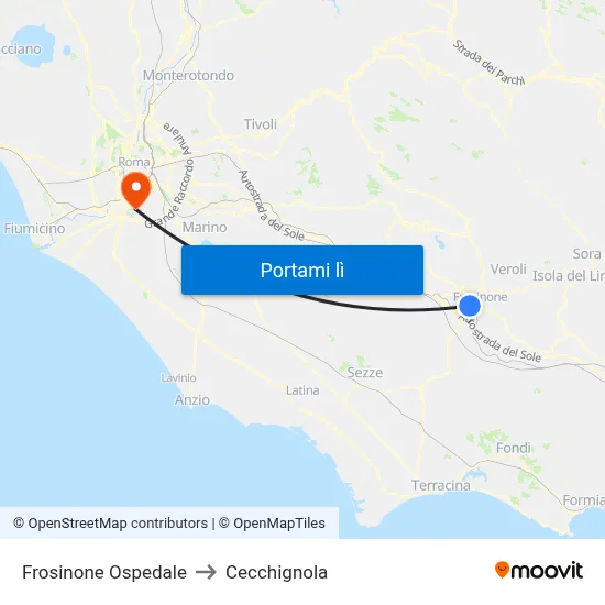 Frosinone Ospedale to Cecchignola map