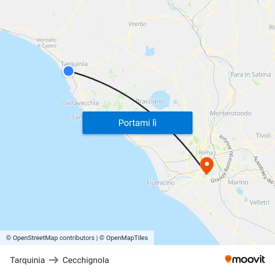 Tarquinia to Cecchignola map