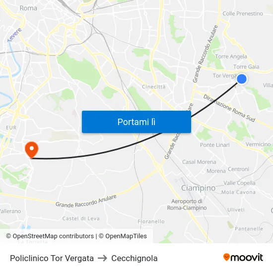 Policlinico Tor Vergata to Cecchignola map