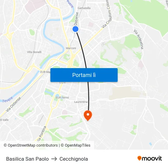 Basilica San Paolo to Cecchignola map