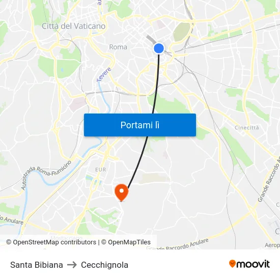 Santa Bibiana to Cecchignola map