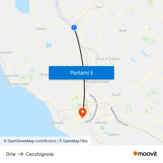 Orte to Cecchignola map