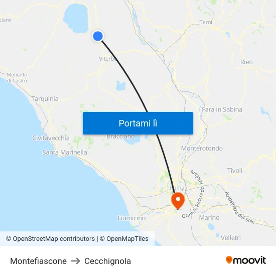 Montefiascone to Cecchignola map