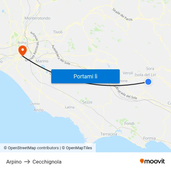 Arpino to Cecchignola map