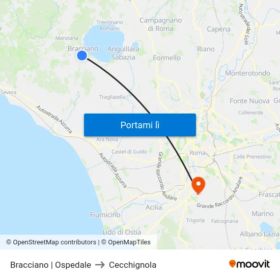 Bracciano | Ospedale to Cecchignola map