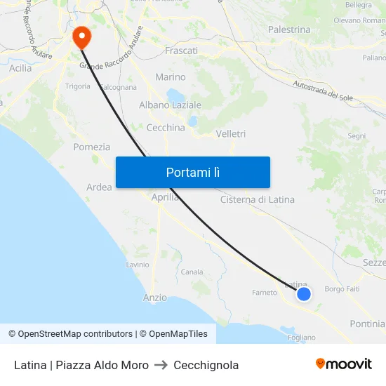 Latina | Piazza Aldo Moro to Cecchignola map