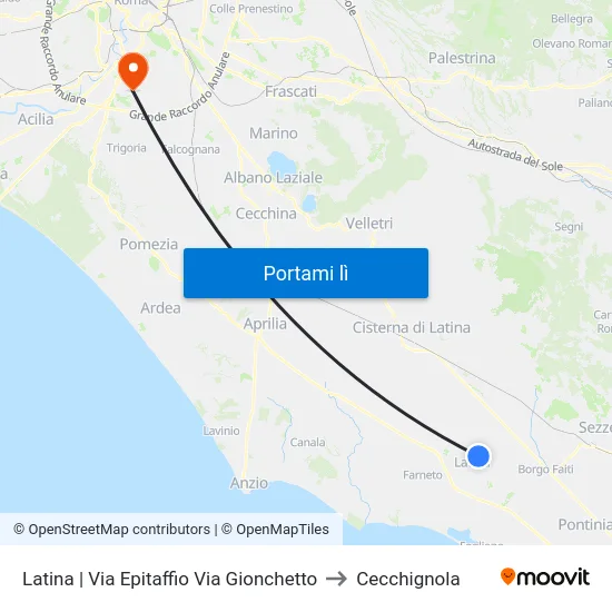 Latina | Via Epitaffio Via Gionchetto to Cecchignola map