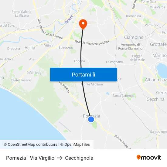 Pomezia | Via Virgilio to Cecchignola map