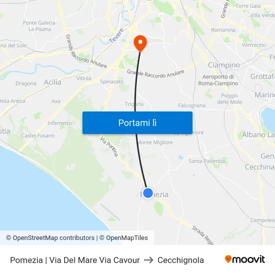 Pomezia | Via Del Mare Via Cavour to Cecchignola map