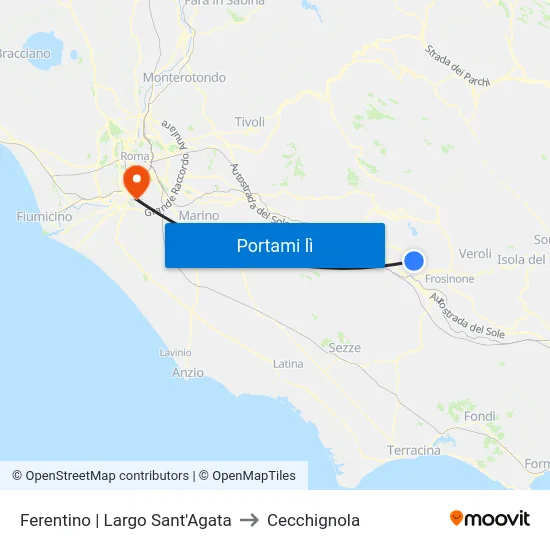 Ferentino | Largo Sant'Agata to Cecchignola map