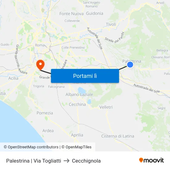 Palestrina | Via Togliatti to Cecchignola map