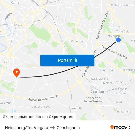 Heidelberg/Tor Vergata to Cecchignola map