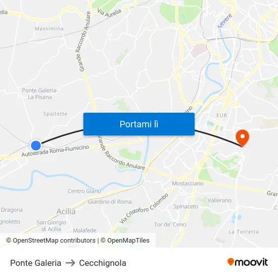 Ponte Galeria to Cecchignola map