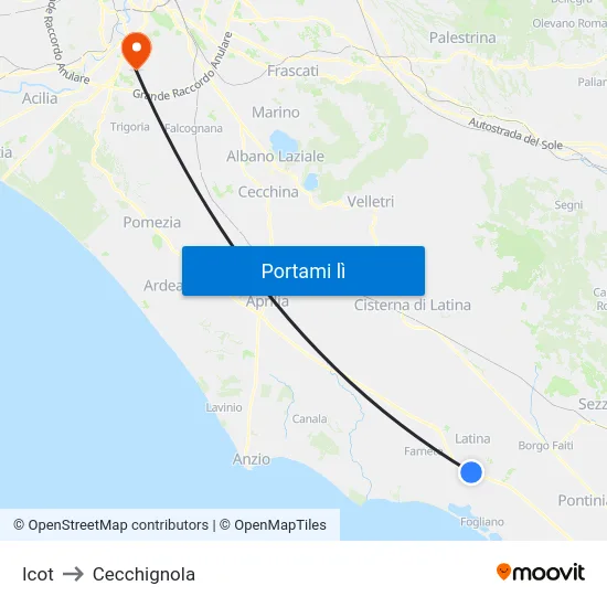 Icot to Cecchignola map