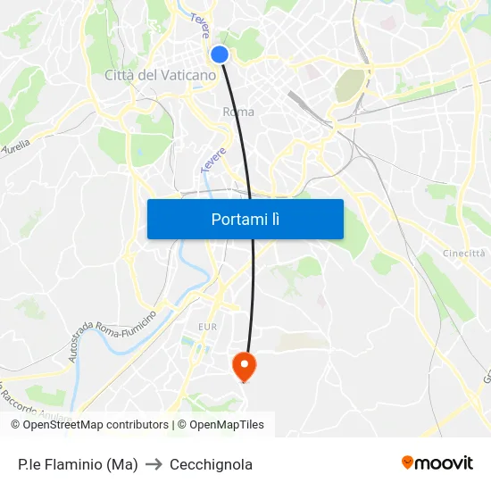 P.le Flaminio (Ma) to Cecchignola map