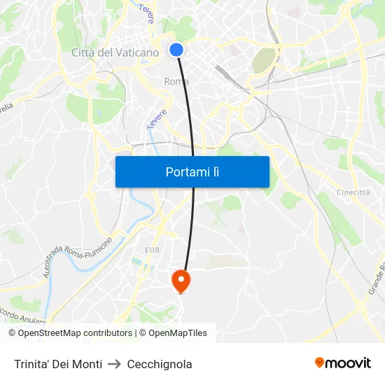Trinita' Dei Monti to Cecchignola map