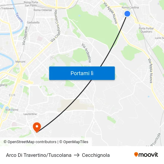 Arco Di Travertino/Tuscolana to Cecchignola map