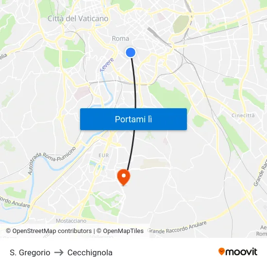 S. Gregorio to Cecchignola map