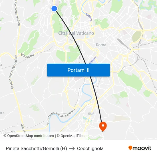 Pineta Sacchetti/Gemelli (H) to Cecchignola map
