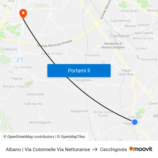 Albano | Via Colonnelle Via Nettunense to Cecchignola map