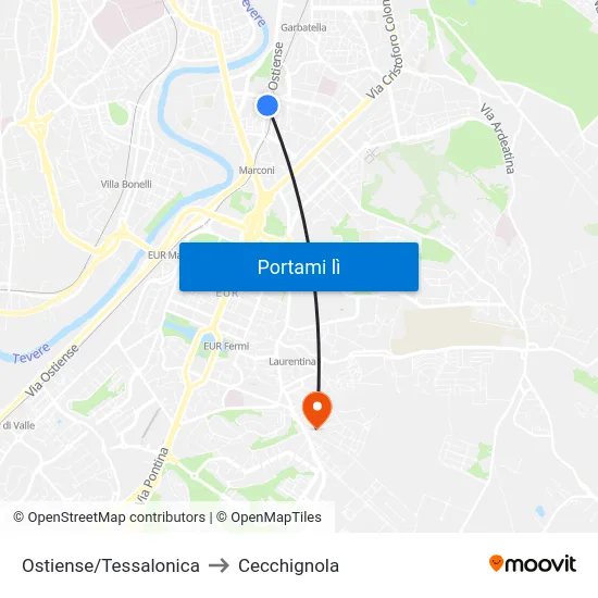 Ostiense/Tessalonica to Cecchignola map