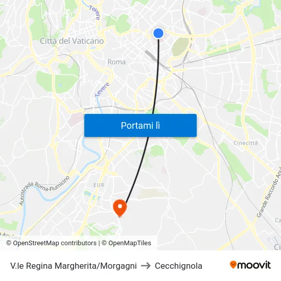 V.le Regina Margherita/Morgagni to Cecchignola map