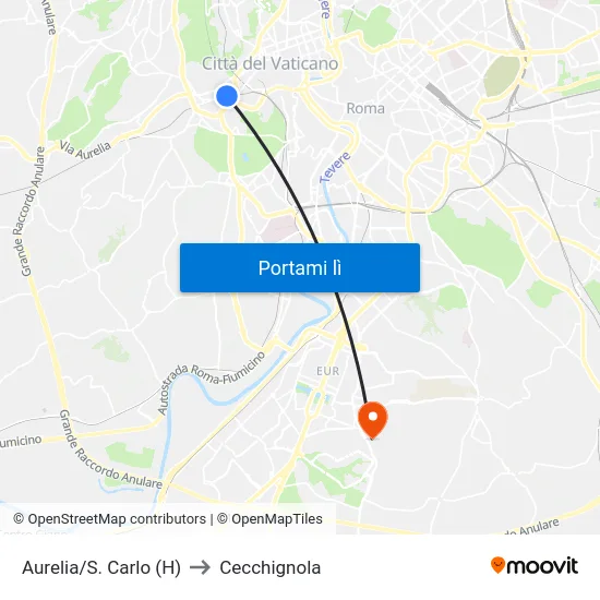 Aurelia/S. Carlo (H) to Cecchignola map