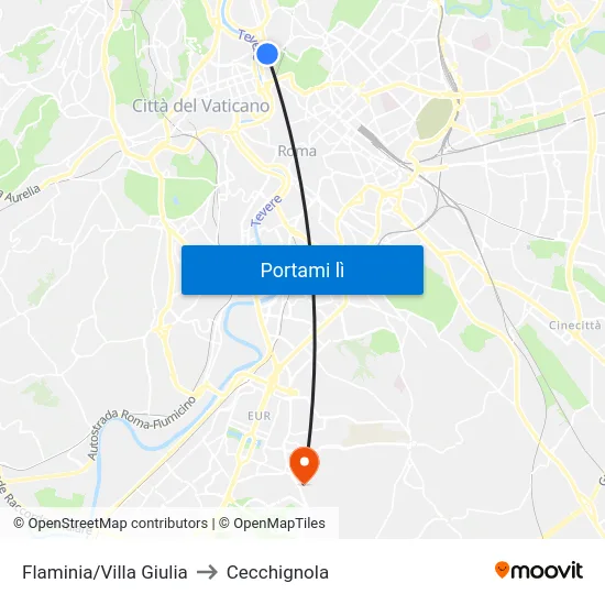 Flaminia/Villa Giulia to Cecchignola map