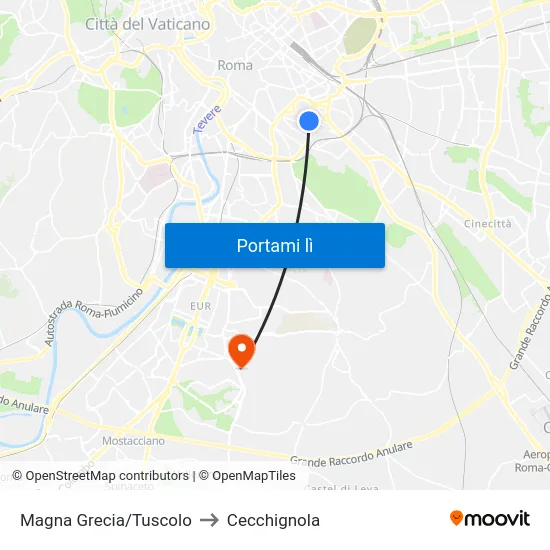 Magna Grecia/Tuscolo to Cecchignola map