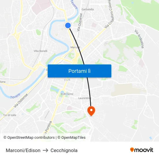 Marconi/Edison to Cecchignola map