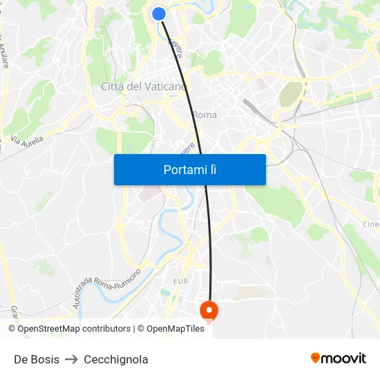 De Bosis to Cecchignola map