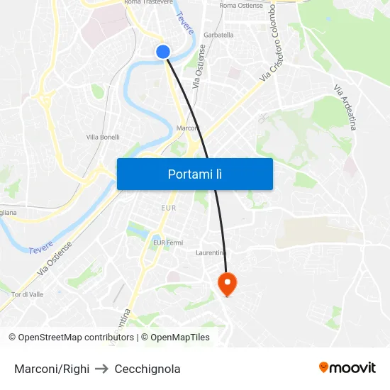Marconi/Righi to Cecchignola map