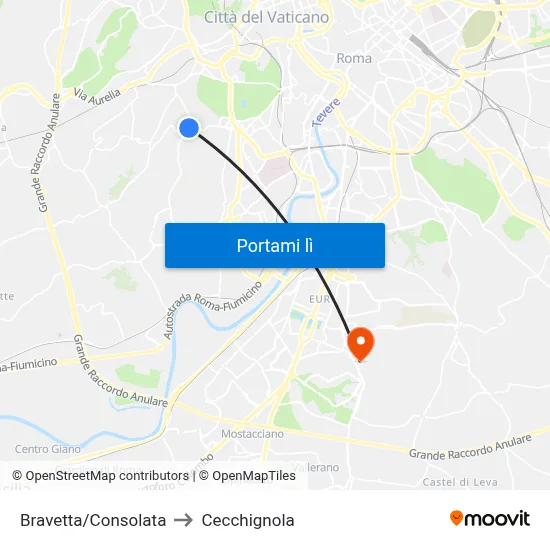 Bravetta/Consolata to Cecchignola map