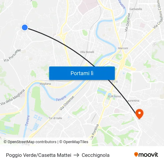 Poggio Verde/Casetta Mattei to Cecchignola map