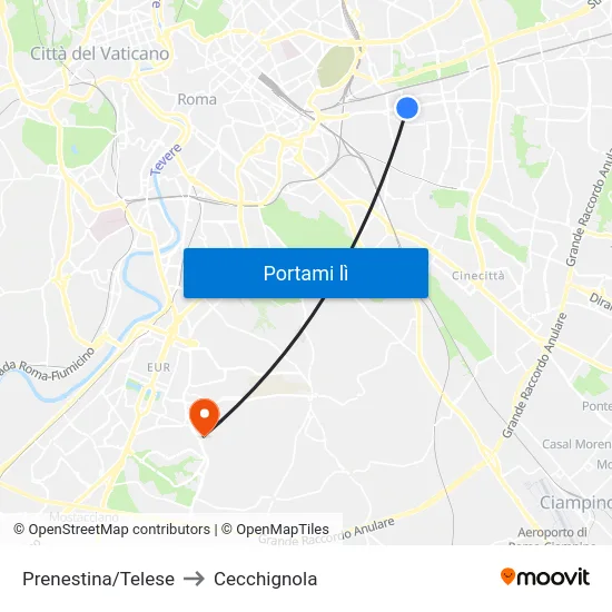 Prenestina/Telese to Cecchignola map