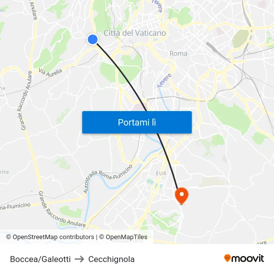 Boccea/Galeotti to Cecchignola map