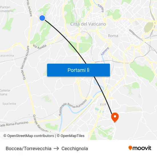 Boccea/Torrevecchia to Cecchignola map