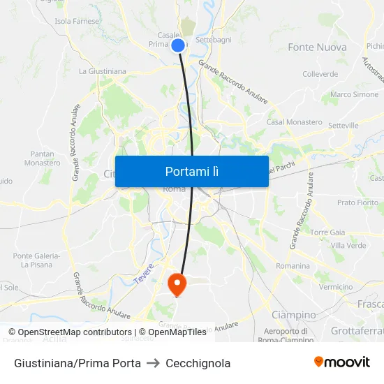 Giustiniana/Prima Porta to Cecchignola map