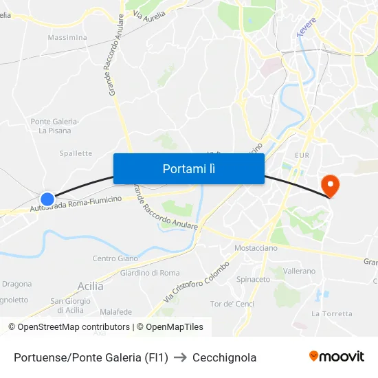 Portuense/Ponte Galeria (Fl1) to Cecchignola map