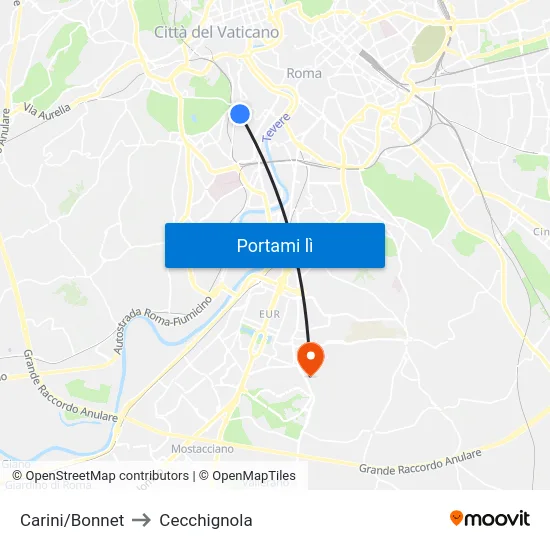 Carini/Bonnet to Cecchignola map