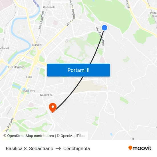 Basilica S. Sebastiano to Cecchignola map