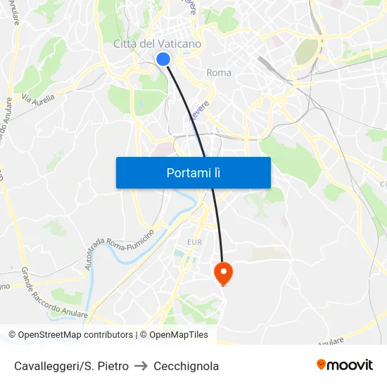 Cavalleggeri/S. Pietro to Cecchignola map